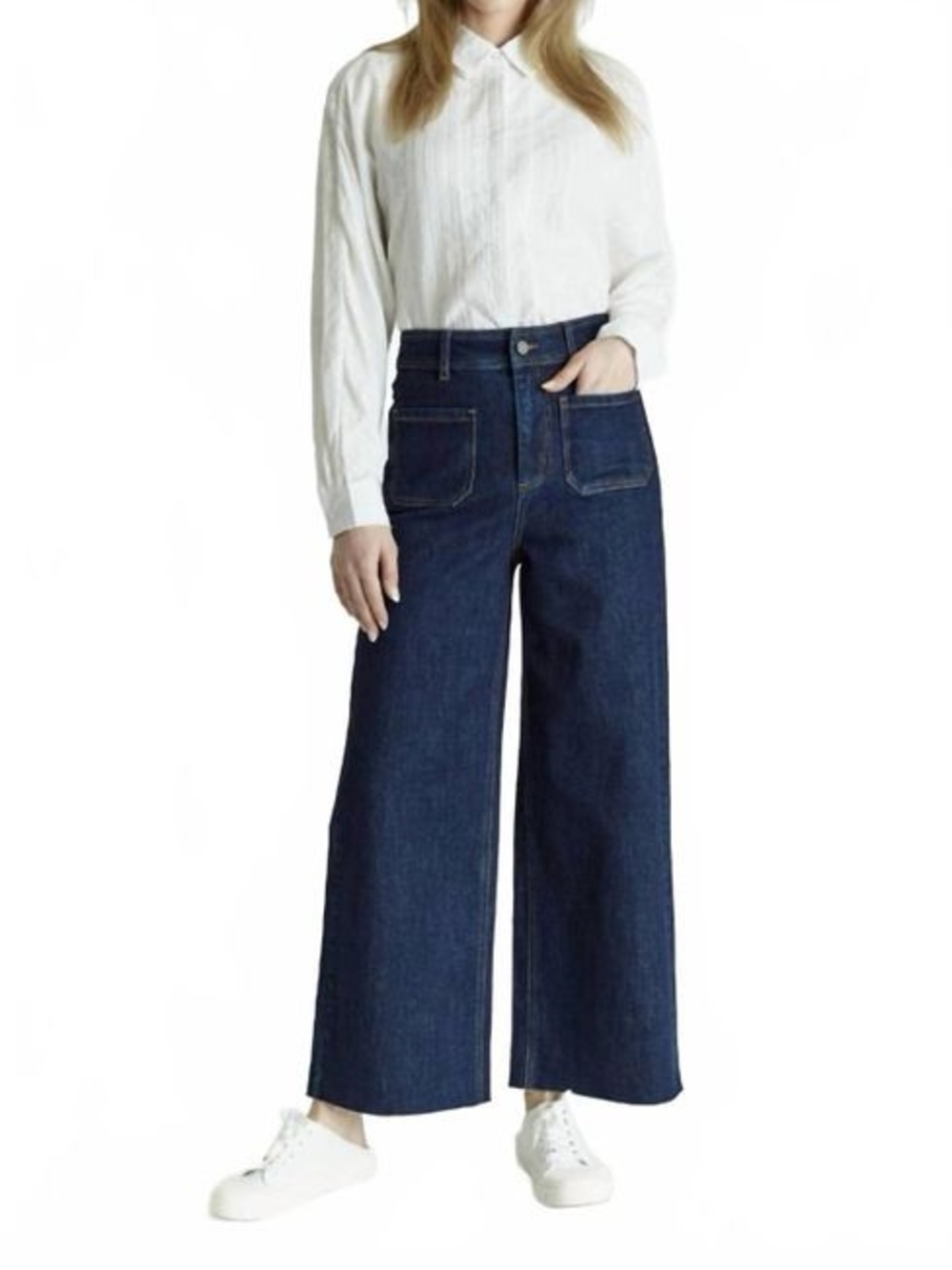 Oat New York High-Rise Wide Leg Front Pocket Dark Blue Denim Jeans